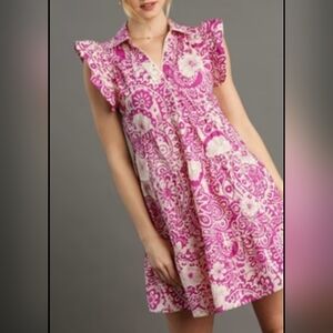 Umgee Pink and Cream Floral Dress